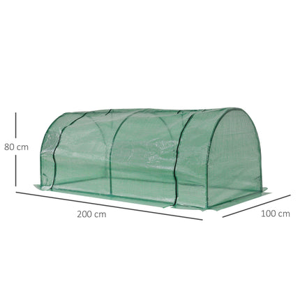 Tunnel Greenhouse Steel Frame with PE Cover 200x100x80cm - Green