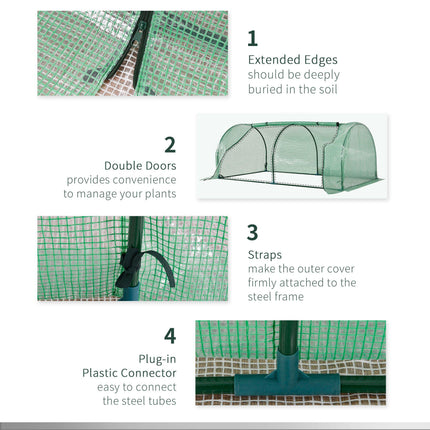 Tunnel Greenhouse Steel Frame with PE Cover 200x100x80cm - Green