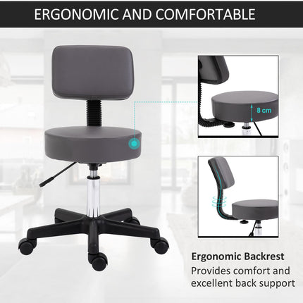Beautician's Adjustable Swivel Salon Chair with Padded Seat and Back, 5 Wheels - Grey