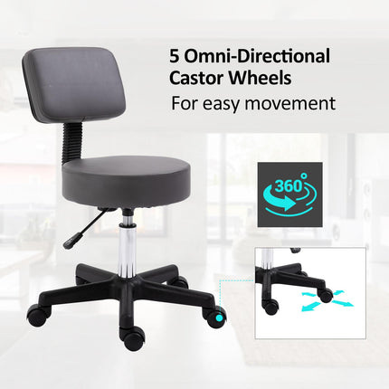 Beautician's Adjustable Swivel Salon Chair with Padded Seat and Back, 5 Wheels - Grey