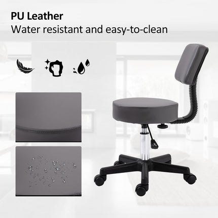 Beautician's Adjustable Swivel Salon Chair with Padded Seat and Back, 5 Wheels - Grey