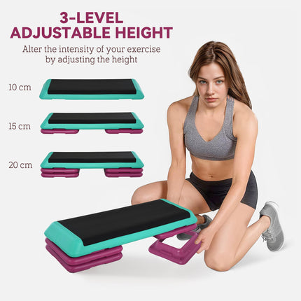 3 Level Adjustable Aerobic Stepper Platform with Non-Slip Top - Black