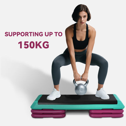 3 Level Adjustable Aerobic Stepper Platform with Non-Slip Top - Black