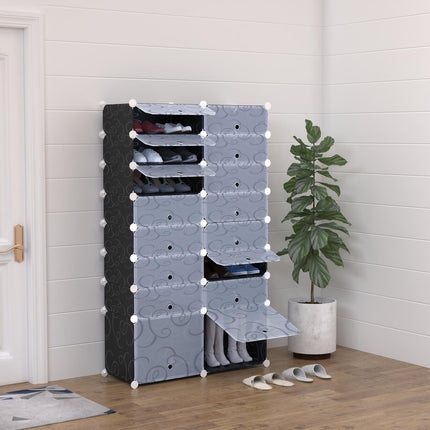 Large 16-Cube 8 Tier DIY Interlocking Shoe Rack Cabinet for 32 Pairs - Black and White