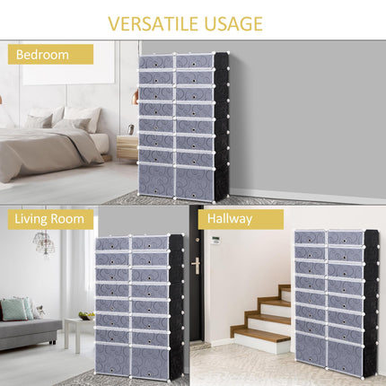 Large 16-Cube 8 Tier DIY Interlocking Shoe Rack Cabinet for 32 Pairs - Black and White