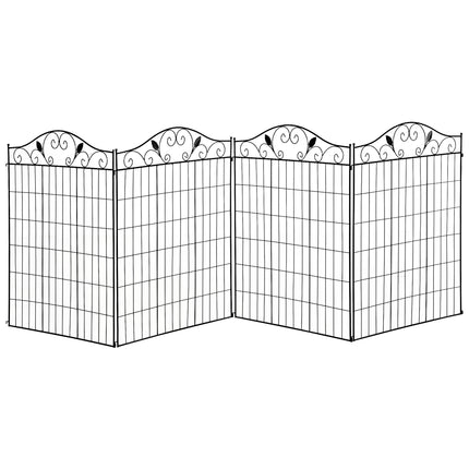 Set of 4 Metal Garden Fence Panels with Vine Design 365x112cm - Black