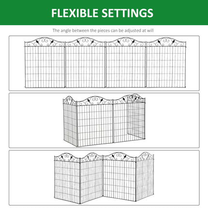 Set of 4 Metal Garden Fence Panels with Vine Design 365x112cm - Black