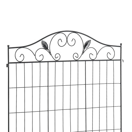 Set of 4 Metal Garden Fence Panels with Vine Design 365x112cm - Black