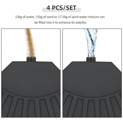 Set of 4 Portable Parasol Base Weights with HDPE Plastic Construction - Black