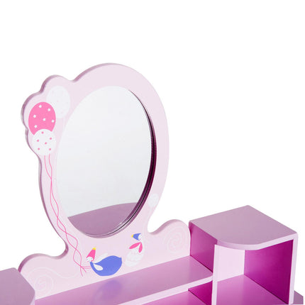 2 Piece Kids Wooden Dressing Table and Stool Set with Mirror - Pink White