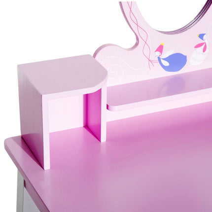 2 Piece Kids Wooden Dressing Table and Stool Set with Mirror - Pink White