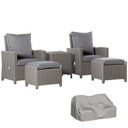 5 Pieces Outdoor PE Rattan Garden Furniture with Cushions, Patio Lounge Adjustab
