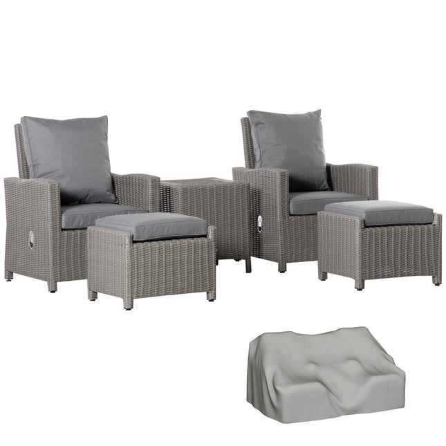 5 Pieces Outdoor PE Rattan Garden Furniture with Cushions, Patio Lounge Adjustab
