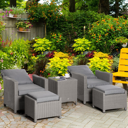 5 Pieces Outdoor PE Rattan Garden Furniture with Cushions, Patio Lounge Adjustab