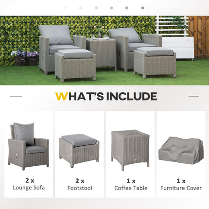 5 Pieces Outdoor PE Rattan Garden Furniture with Cushions, Patio Lounge Adjustab
