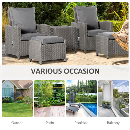 5 Pieces Outdoor PE Rattan Garden Furniture with Cushions, Patio Lounge Adjustab