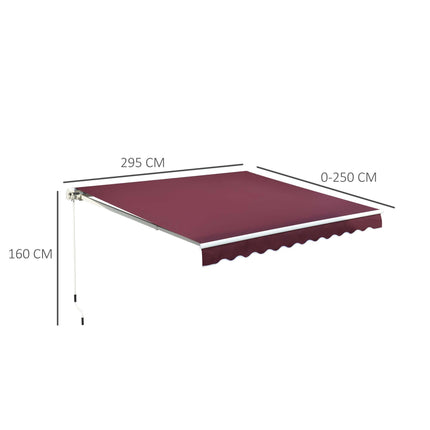 Manual Retractable Patio Awning 2.95 x 2.5m Water-Resistant Polyester - Red