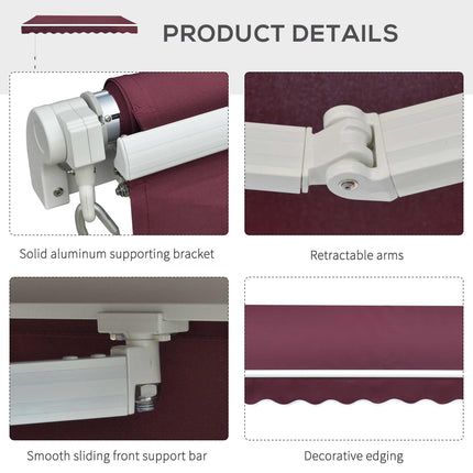 Manual Retractable Patio Awning 2.95 x 2.5m Water-Resistant Polyester - Red