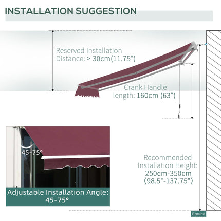 Manual Retractable Patio Awning 2.95 x 2.5m Water-Resistant Polyester - Red