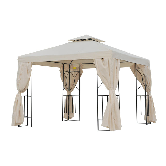 3 x 3 Metre Metal Garden Gazebo with Removable Sidewalls - Beige