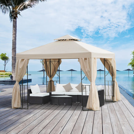 3 x 3 Metre Metal Garden Gazebo with Removable Sidewalls - Beige