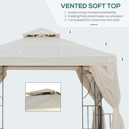 3 x 3 Metre Metal Garden Gazebo with Removable Sidewalls - Beige