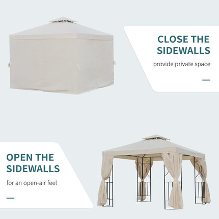 3 x 3 Metre Metal Garden Gazebo with Removable Sidewalls - Beige