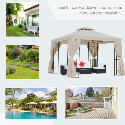 3 x 3 Metre Metal Garden Gazebo with Removable Sidewalls - Beige