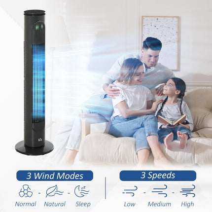30'' Freestanding Tower Fan with 3 Speeds, 3 Modes, 10h Timer & 70° Oscillation - Dark Grey