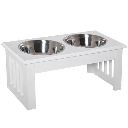 Stainless Steel Elevated Pet Feeder 43.7x24x15 cm with Double Bowls - White