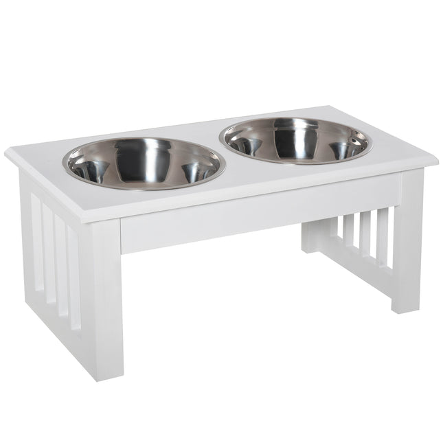 Stainless Steel Elevated Pet Feeder 43.7x24x15 cm with Double Bowls - White