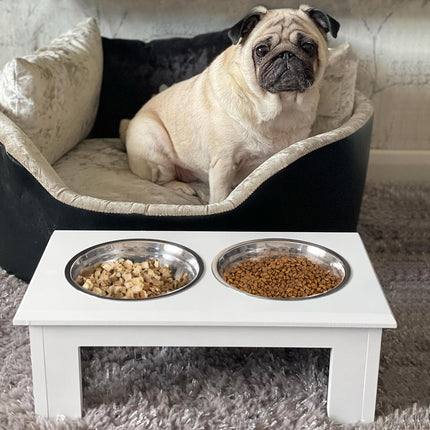 Stainless Steel Elevated Pet Feeder 43.7x24x15 cm with Double Bowls - White