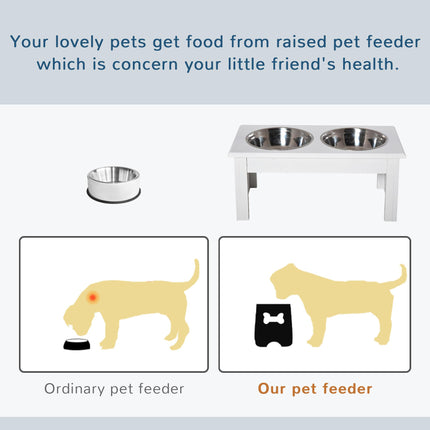Stainless Steel Elevated Pet Feeder 43.7x24x15 cm with Double Bowls - White
