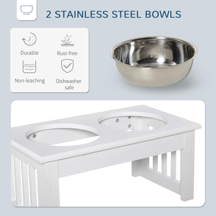 Stainless Steel Elevated Pet Feeder 43.7x24x15 cm with Double Bowls - White