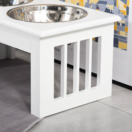 Stainless Steel Elevated Pet Feeder 43.7x24x15 cm with Double Bowls - White
