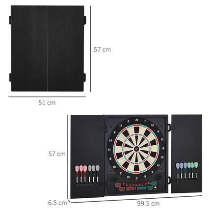 Electronic Dartboard with LED Scoreboard, 12 Darts & 30 Heads in Storage Cabinet - Black White