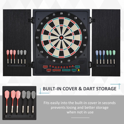 Electronic Dartboard with LED Scoreboard, 12 Darts & 30 Heads in Storage Cabinet - Black White