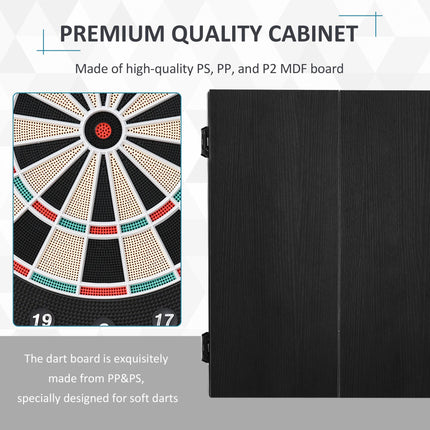 Electronic Dartboard with LED Scoreboard, 12 Darts & 30 Heads in Storage Cabinet - Black White