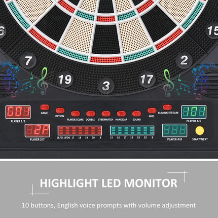 Electronic Dartboard with LED Scoreboard, 12 Darts & 30 Heads in Storage Cabinet - Black White