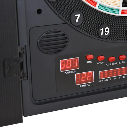 Electronic Dartboard with LED Scoreboard, 12 Darts & 30 Heads in Storage Cabinet - Black White