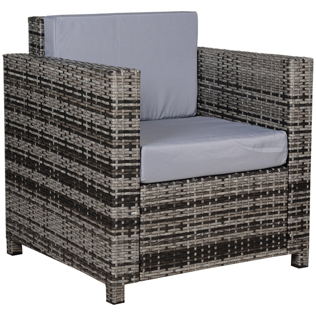 Outdoor Grey Rattan Armchair with Fire-Resistant Cushions - Grey