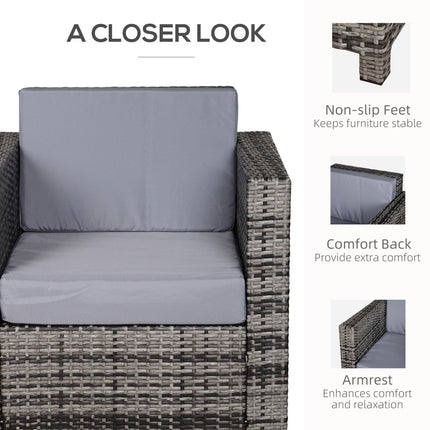 Outdoor Grey Rattan Armchair with Fire-Resistant Cushions - Grey