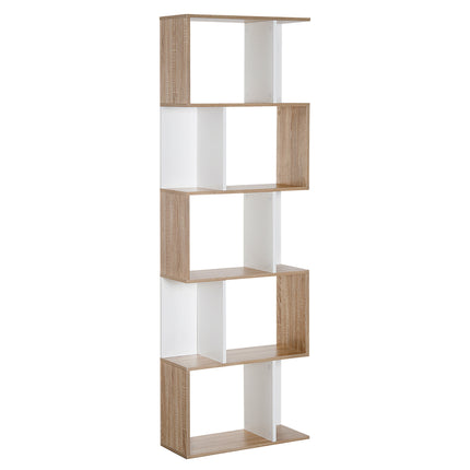 5-Tier S Shape Bookcase Storage Display Shelving Unit Divider - White