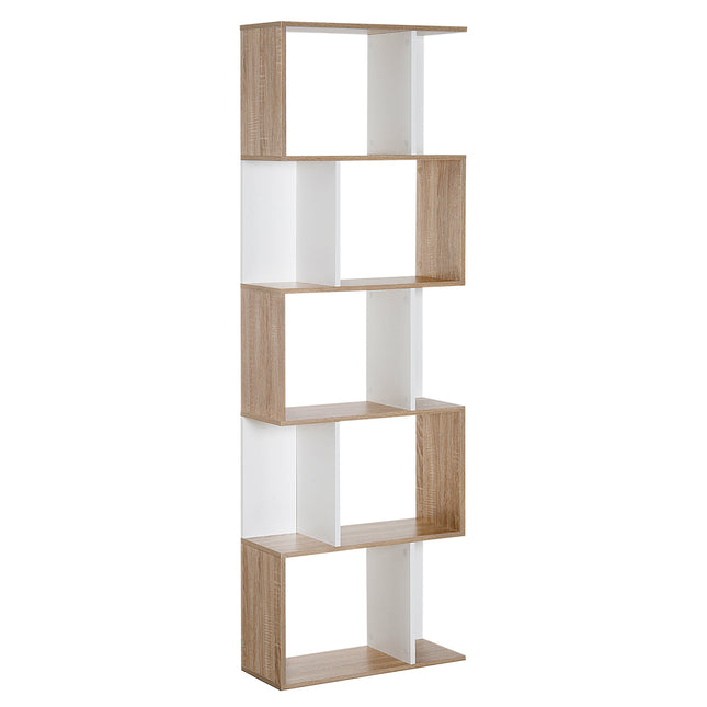 5-Tier S Shape Bookcase Storage Display Shelving Unit Divider - White