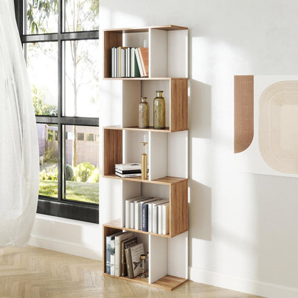 5-Tier S Shape Bookcase Storage Display Shelving Unit Divider - White