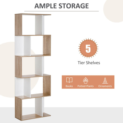 5-Tier S Shape Bookcase Storage Display Shelving Unit Divider - White