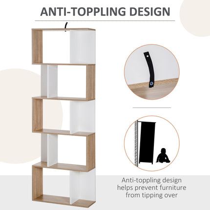 5-Tier S Shape Bookcase Storage Display Shelving Unit Divider - White