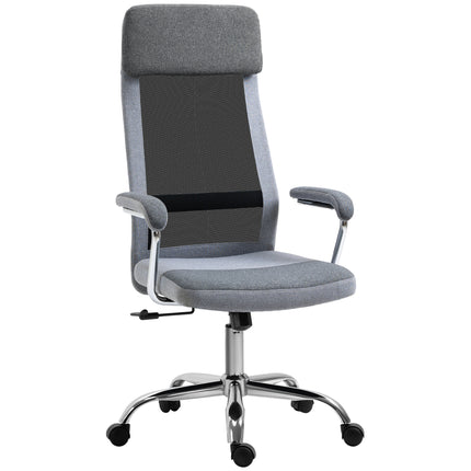 High Back Linen-Feel Mesh Office Chair with Armrests and Wheels for Desk - Grey