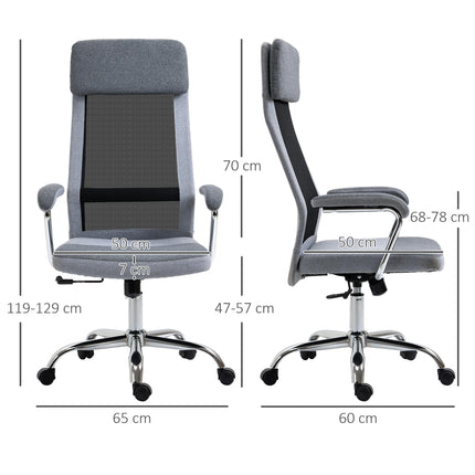 High Back Linen-Feel Mesh Office Chair with Armrests and Wheels for Desk - Grey