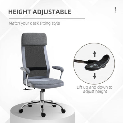 High Back Linen-Feel Mesh Office Chair with Armrests and Wheels for Desk - Grey